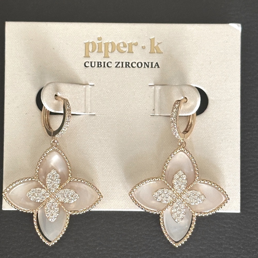 Piper Gold-Tone & Pearl Flower Drop Earrings with Sparkling CZ
